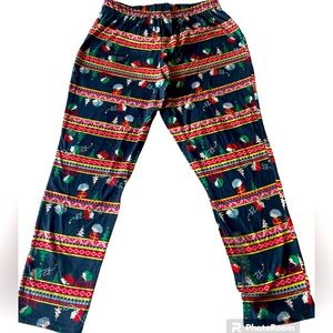 Sloth Christmas Pajama Pants Fuzzy Navy Blue Women's Size Medium Holiday